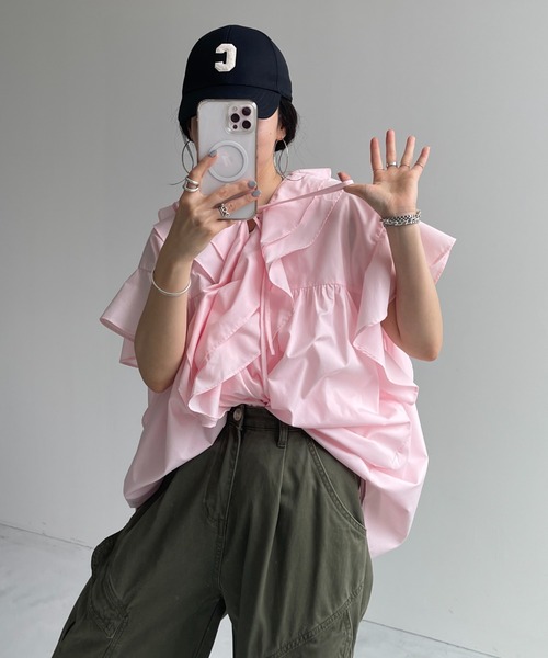 wee9s ブラウス シャツ big collar frill half blouse / 付け襟