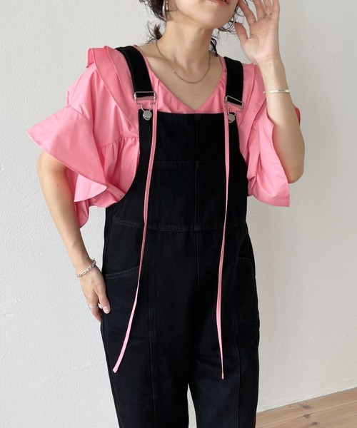 ＊新品・未使用・タグ付き・wee9s/付け襟風ビッグカラーフリルブラウス／レッド wee9s ブラウス シャツ big collar frill blouse / 付け襟風