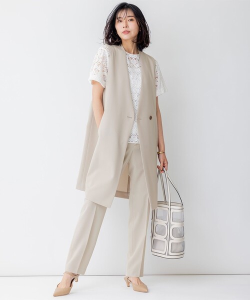 ⭐︎リーフ⭐︎23区 トロピカルストレッチ ノーカラーロングジレ薄ベージュ38 ⭐︎リーフ様専用⭐︎23区 トロピカルストレッチ ノーカラー