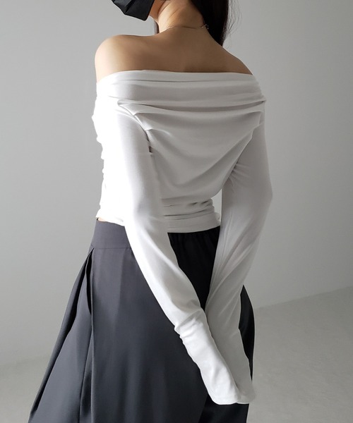 tシャツ asymmetry shoulder drape tops /アシンメトリーショルダータックドレープトップス レディース cawaii tシャツ アシンメトリーなドレープタックのカットソー