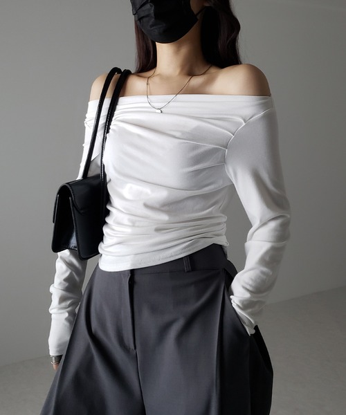 me+em select tシャツ 「 3color 」タックデザインドレープオフ