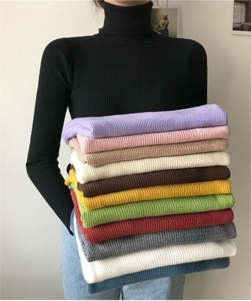 ニット セーター 8色展開 細リブタートルネックニット レディース