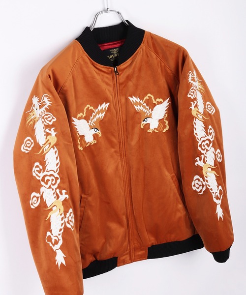極美品HOUSTON ヒューストン別珍スカジャン(XL)舞妓 龍 国旗 地図 鷹 ヒューストン スカジャン 舞妓 空母ミッドウェイ CV-41 龍 虎 鷹