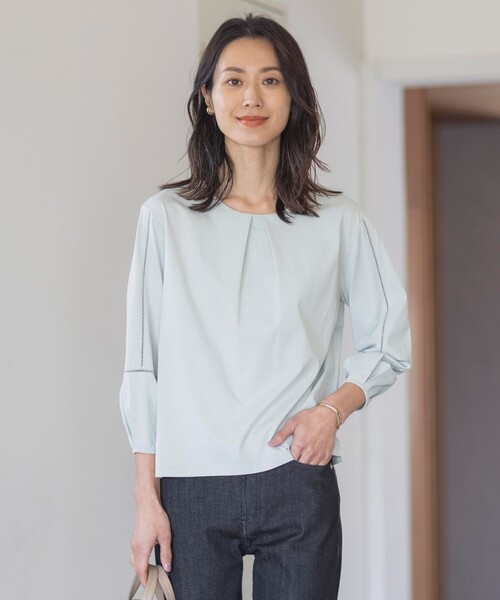 tシャツ 「洗える」プレーティングジャージー フロントタック カットソー レディース tシャツ 「洗える」プレーティングジャージー フロントタック