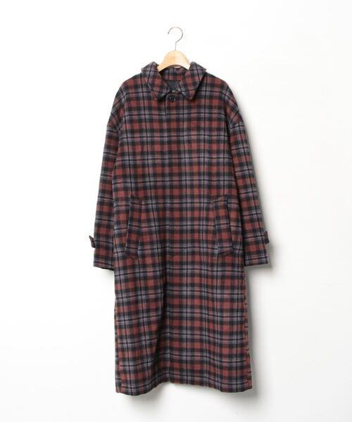 HARE」 チェック柄ステンカラーコート M ブラウン メンズ 