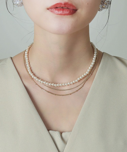 Kana ネックレス パール スネーク チェーン 3連 ネックレス 結婚式 Kana ネックレス パール スネーク チェーン 3連 ネックレス 結婚式