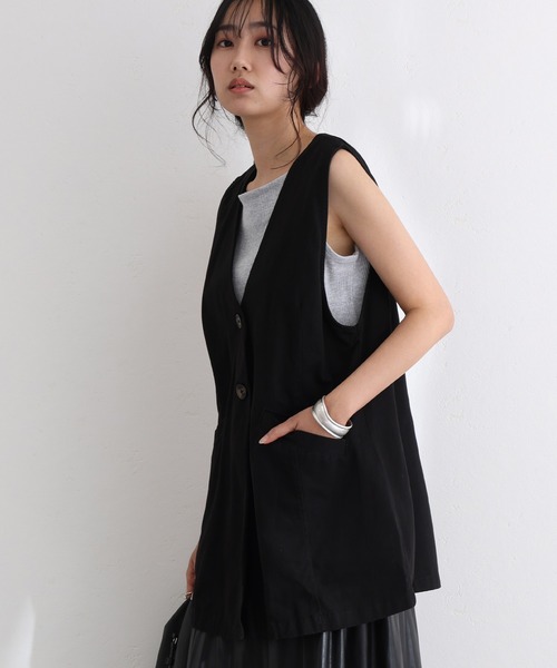 ElegChic カーディガン ツイルノーカラージレ レディース
