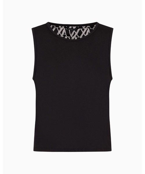 EMPORIO ARMANI プリント入りタンクトップ ブラック USA S 赤 360415261_1.jpg