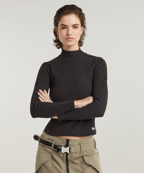 tシャツ ASYMMETRIC ZIP CROPPED SLIM MOCK TOP/ジップディテールクロップドスリムモックネックトップス レディース