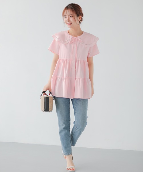 Fit more（フィットモア） ブラウス シャツ ハシゴスカラップ襟 