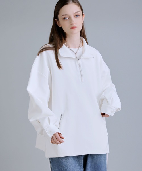 SOCCE tシャツ バルーンスリーブドレープコットンポンチハーフジップ