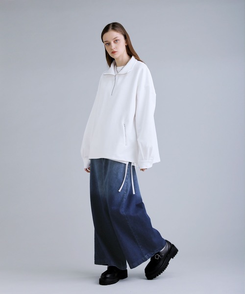 SOCCE tシャツ バルーンスリーブドレープコットンポンチハーフジップ