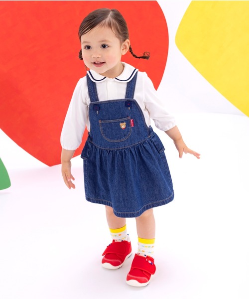 HOT BISCUITS 出産祝い ワンポイントデニムジャンパースカート