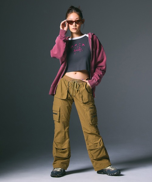 X-girl パーカー FACE PIGMENT DYED ZIP UP SWEAT HOODIE