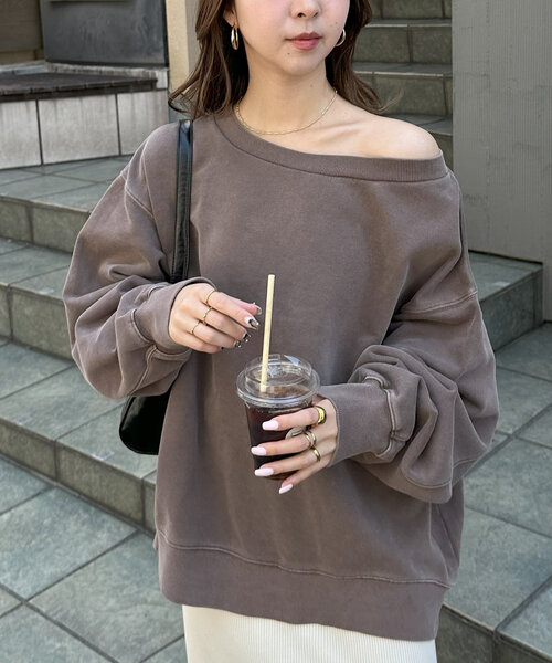 新品 ディスコート【ヘルシー大人見え♪】ピグメントワンショルスウェット Discoat tシャツ ピグメントワンショルスウェット レディース