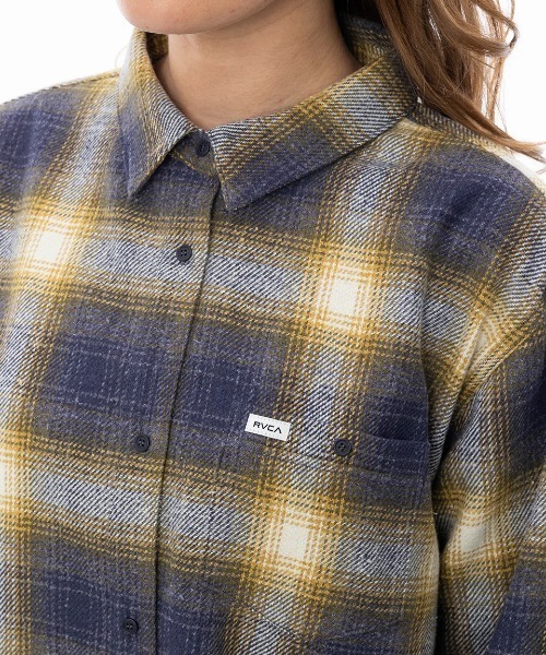 ブラウス シャツ RVCA レディース TWILL CHECK DRESS 長袖シャツ/ルーカ胸ポケットチェック柄ロング丈長袖シャツ レディース RVCA ブラウス シャツ レディース TWILL CHECK DRESS 長袖シャツ