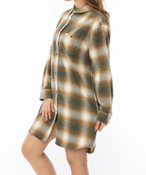 ブラウス シャツ RVCA レディース TWILL CHECK DRESS 長袖シャツ/ルーカ胸ポケットチェック柄ロング丈長袖シャツ レディース RVCA ブラウス シャツ レディース TWILL CHECK DRESS 長袖シャツ