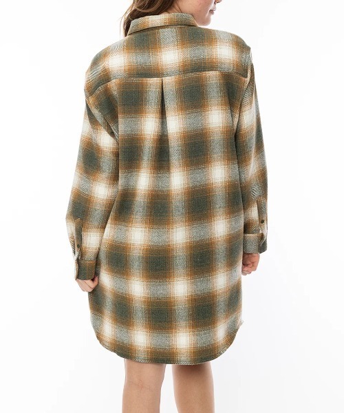 ブラウス シャツ RVCA レディース TWILL CHECK DRESS 長袖シャツ/ルーカ胸ポケットチェック柄ロング丈長袖シャツ レディース RVCA ブラウス シャツ レディース TWILL CHECK DRESS 長袖シャツ