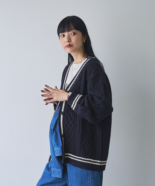 coen（コーエン） ニット セーター ケーブル編みVネックライン