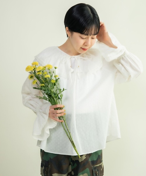 美品ミディウミソリッド ブラウス ノーカラーシャツ パフスリーブ 刺繍 ギャザー 楽天市場】【SALE 50%OFF】[3-132176]MIDIUMISOLID(ミディウミ
