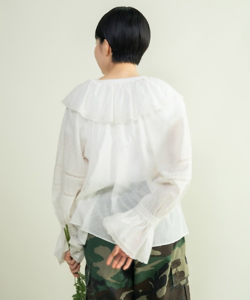 CHILD WOMEN スノウカットドビーギャザーレース襟ブラウス CHILD WOMAN - ＜Dot and Stripes＞スノウカットドビー ギャザー