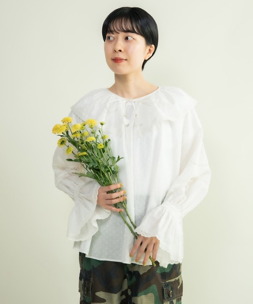 Dot＆Stripes CHILD WOMAN ブラウス シャツ スノウカットドビー