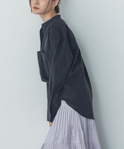 hunch ブラウス シャツ バンドカラー 丈2WAYオーバーシャツ