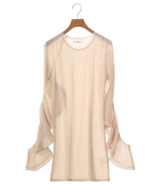 tシャツ 77circa / ナナナナサーカ：asymmetry deformation sleeve tulle doubleface top：cc 77circa tシャツ / ナナナナサーカ：asymmetry deformation
