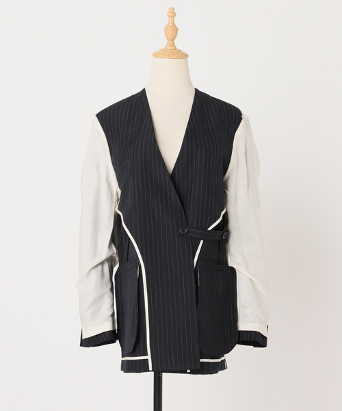 【未使用に近い】STRIPE SUMMER ジャケット　plage STRIPE SUMMER ジャケット（ノーカラージャケット）｜Plage