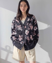 LOWRYS FARM LONGフラワージャガードカーディガン グレー LOWRYS FARM カーディガン フラワージャガードカーディガン