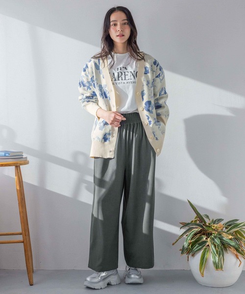 LOWRYS FARM LONGフラワージャガードカーディガン グレー LOWRYS FARM カーディガン フラワージャガードカーデ 353970
