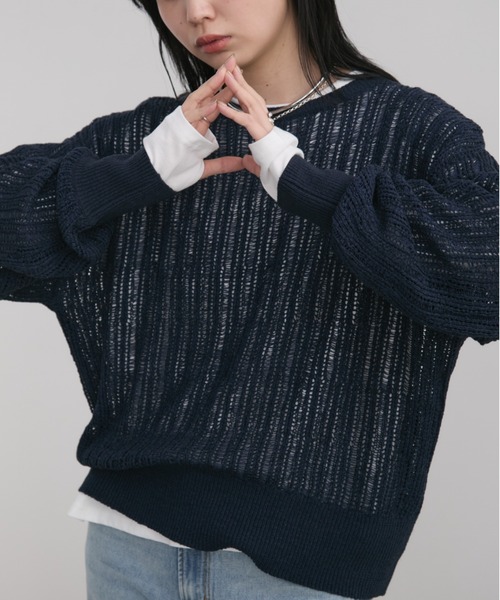marie knit tops black 取引垢 Aunt Marie's（アントマリーズ） ニット セーター クルーネックシアー