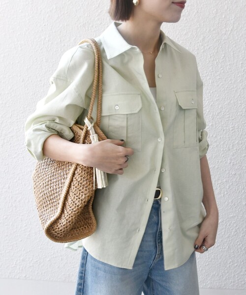 SHIPS for women / シップスウィメン SHIPS any:〈洗濯機可能〉リネン ミックス ワーク ポケット シャツ セール】SHIPS any:〈洗濯機可能〉リネン ミックス ワーク
