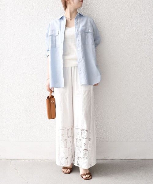 SHIPS any ブラウス シャツ any:「洗濯機可能」リネン ミックス ワーク