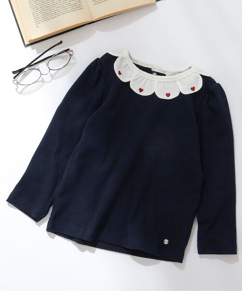 apres les cours tシャツ Tシャツ 花びら襟ハート刺繍Tシャツ キッズ 