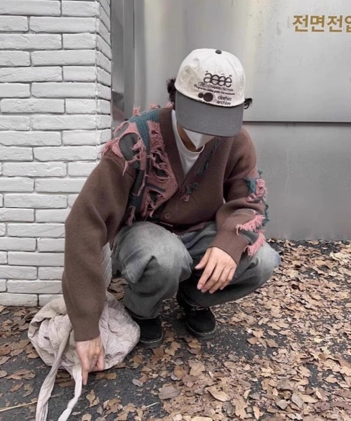 【早い者勝ち】YASUHIRO ダメージ加工 カーディガン グレー OY/オーワイ』 DISTRESSED DYED CARDIGAN/ダメージ加工