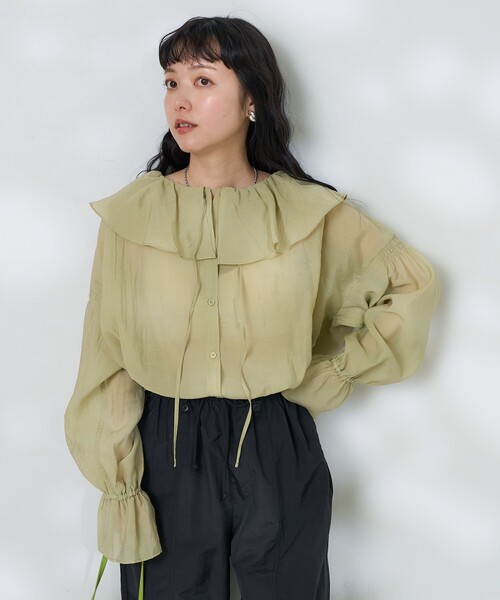 ブラウス シャツ シアークロス フリルブラウス レディース FREAK'S STORE ブラウス シャツ シアーフリルブラウス/フリル襟