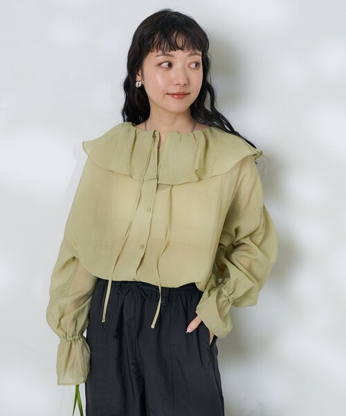 未使用✨コヒナ　シアー　シャツ　フリル　ブラウス　ブラウス シアーフリルブラウス | 小柄・低身長女性向けファッション通販