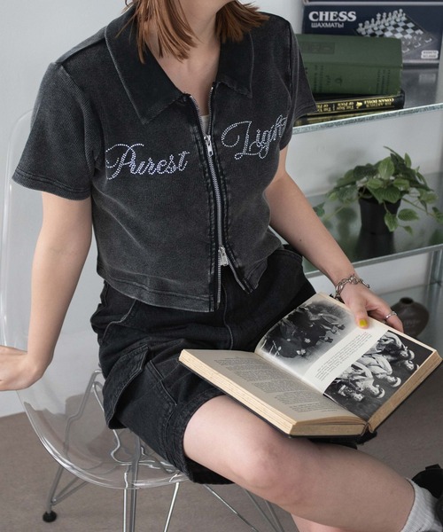 WEGO（ウィゴー） tシャツ WEGO/ラインストーンロゴWZIPトップス