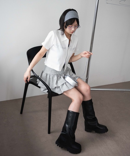 WEGO（ウィゴー） tシャツ 半袖 WEGO/ラインストーンロゴWZIPトップス