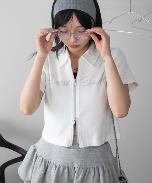 トップス STONE  ラインストーンロゴWZIPトップス｜WEGO（ウィゴー） – WEGO