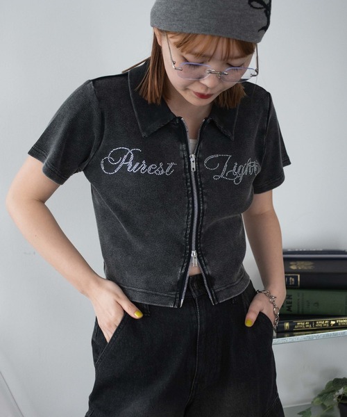 WEGO tシャツ WEGO/「25年春夏新作」ラインストーンロゴWZIP