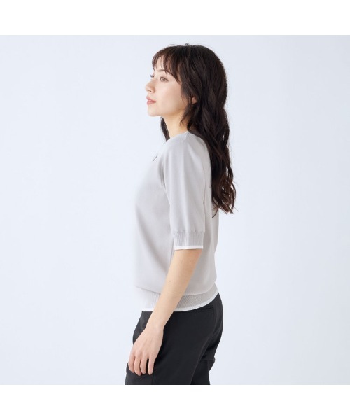 ニット セーター 「洗える涼感サマーニット」Vネック・5分袖 レディース SUIT SELECT ニット セーター 「洗える涼感サマーニット」V