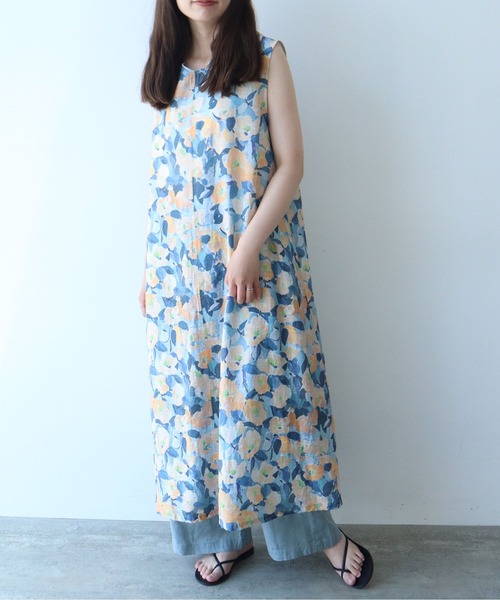 水色 花柄 ノースリーブワンピース セット miniministore（ミニミニストア） 花柄 ロングワンピース レディース