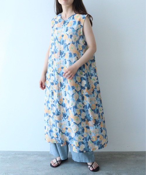 ケイハヤマプリュス 花柄ワンピース アンサンブル ノースリーブワンピース M ケイハヤマプリュス 花柄ワンピース アンサンブル ノースリーブ