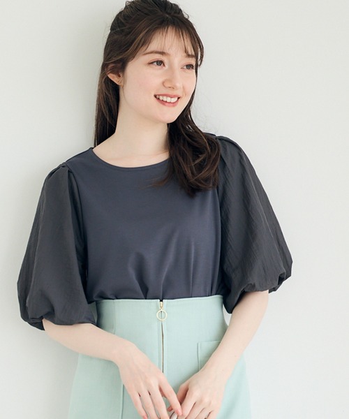 tシャツ シアーオーガンパフスリーブカットソープルオーバー レディース