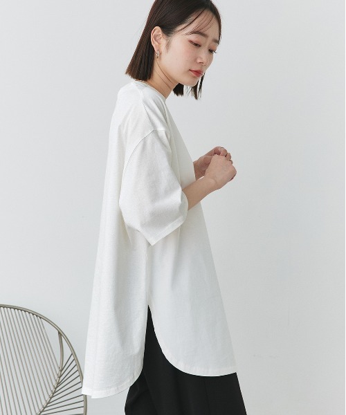 ad thie（アドティエ） tシャツ 半袖 裾ラウンド ロングチュニック