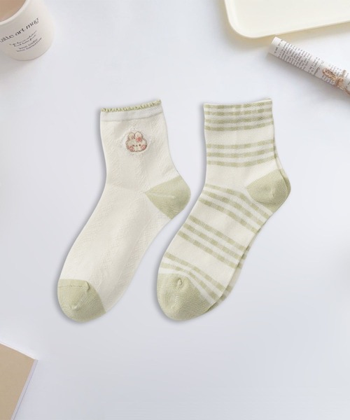 mosox 靴下 「MOSOX」フラワー＆ボーダーデザインソックス レディース