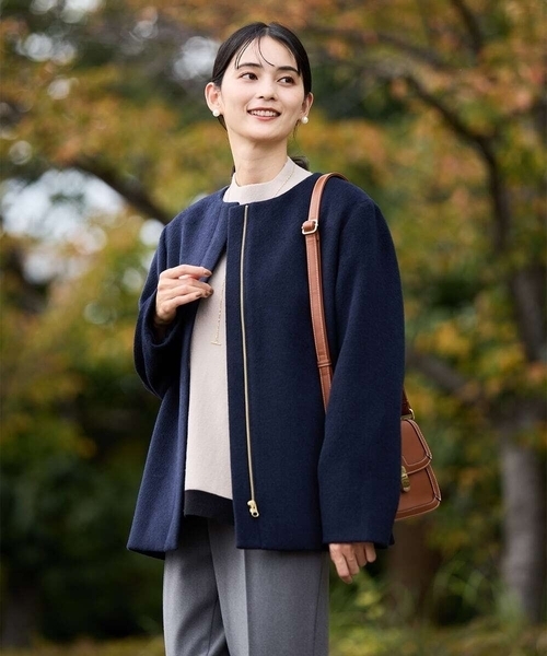 「a.v.v」 ノーカラーコート 40 ネイビー レディース_画像2