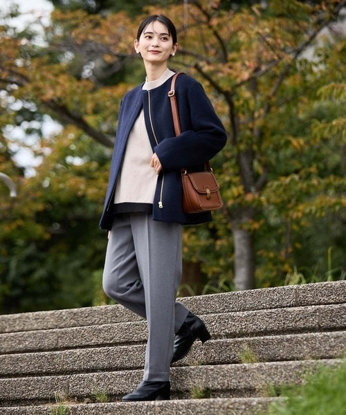 「a.v.v」 ノーカラーコート 40 ネイビー レディース_画像3